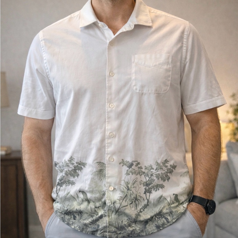 Daniel Cremieux White and Gray Botanical Print Shirt